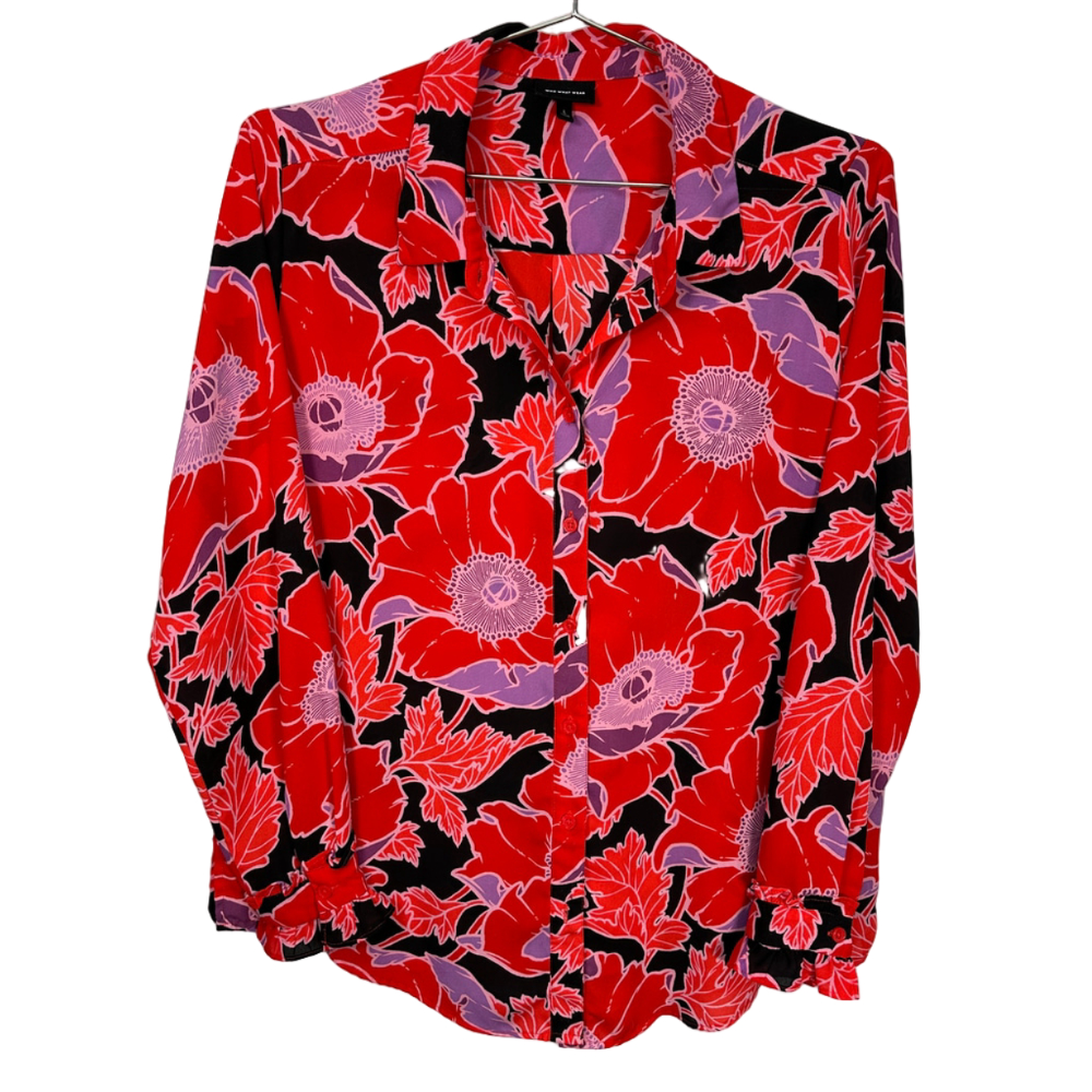 Who What‎ Wear Red Poppies Button Up Blouse Large